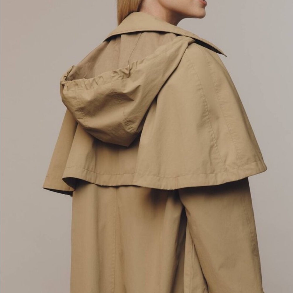 Avec Les Filles Tan Cape-Detail Trench Coat Hooded Cape Raincoat - Picture 8 of 16